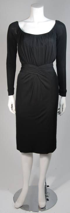 Ceil Chapman Black Silk Crepe Cocktail Dress with Gathers Size 4-6