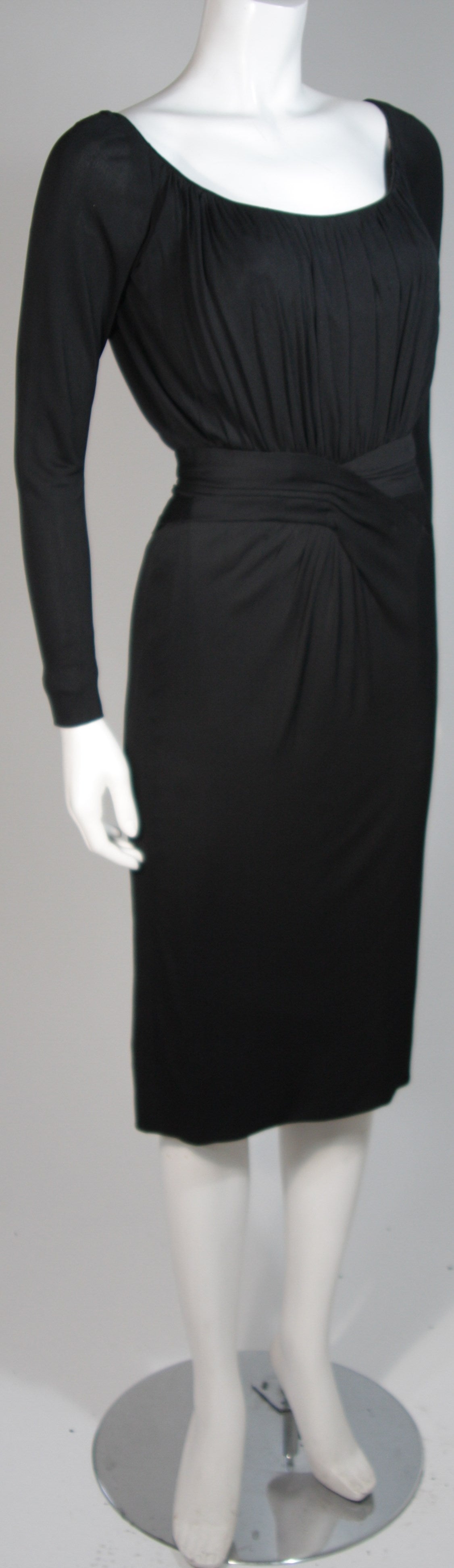 Women's Ceil Chapman Black Silk Crepe Cocktail Dress with Gathers Size 4-6 For Sale