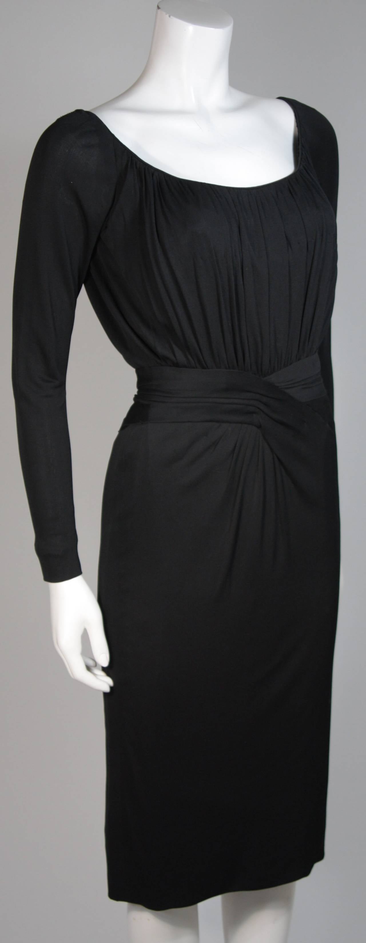 Ceil Chapman Black Silk Crepe Cocktail Dress with Gathers Size 4-6 For Sale 1