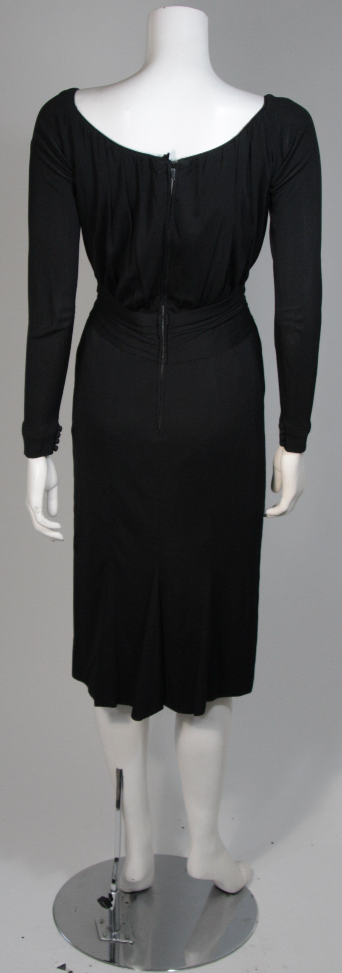 Ceil Chapman Black Silk Crepe Cocktail Dress with Gathers Size 4-6 For Sale 4