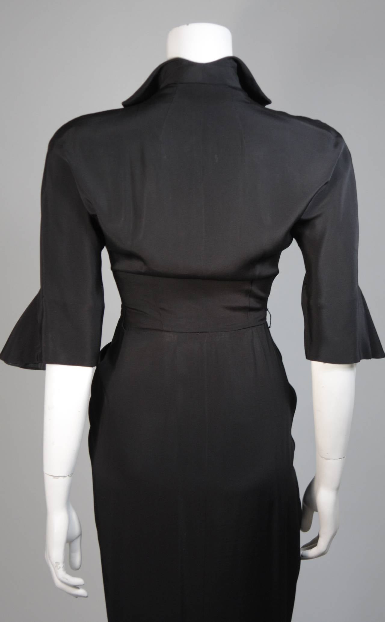 Ceil Chapman Black Cocktail Gown with Bow Detail Size XS For Sale 4