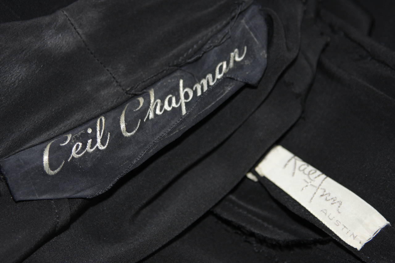 Ceil Chapman - Robe de cocktail noire avec nœud papillon, taille XS en vente 5