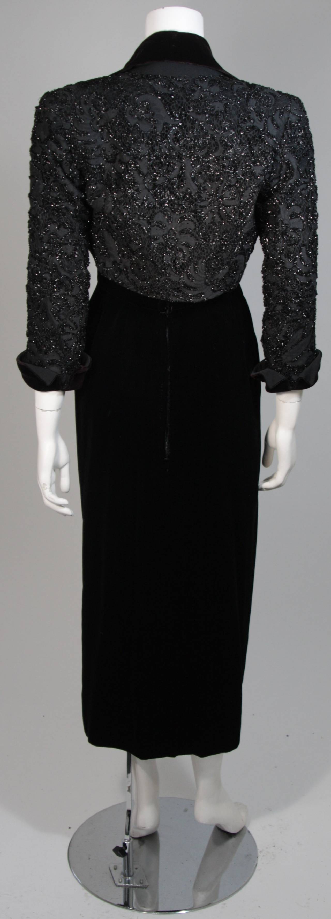 Black Howard Greer Mildred Moore Two Piece Velvet Gown with Beaded Bolero Size Small  For Sale