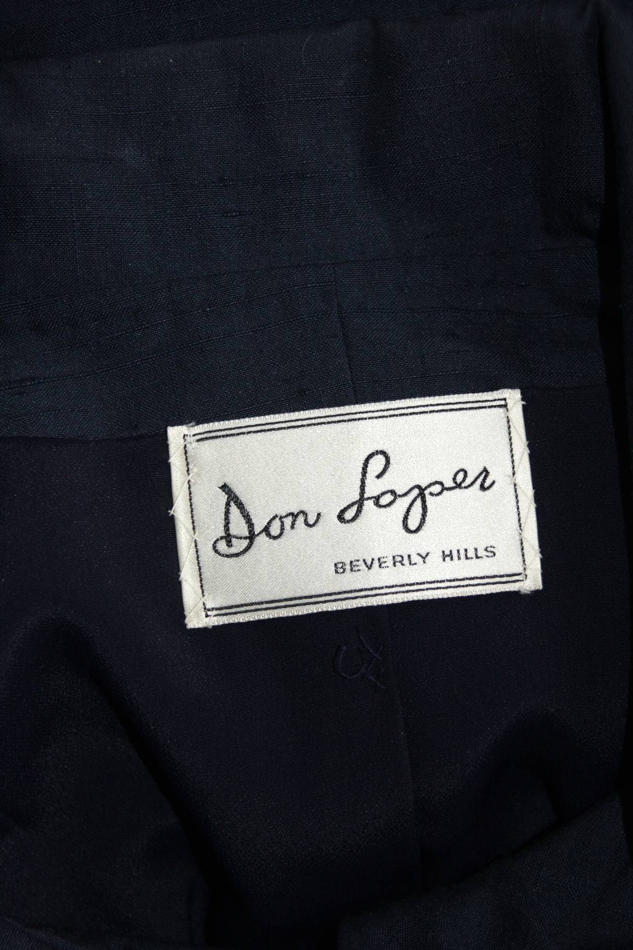 Don Loper Navy Silk Portrait Collar Jacket & Skirt Ensemble Circa 1950's 4