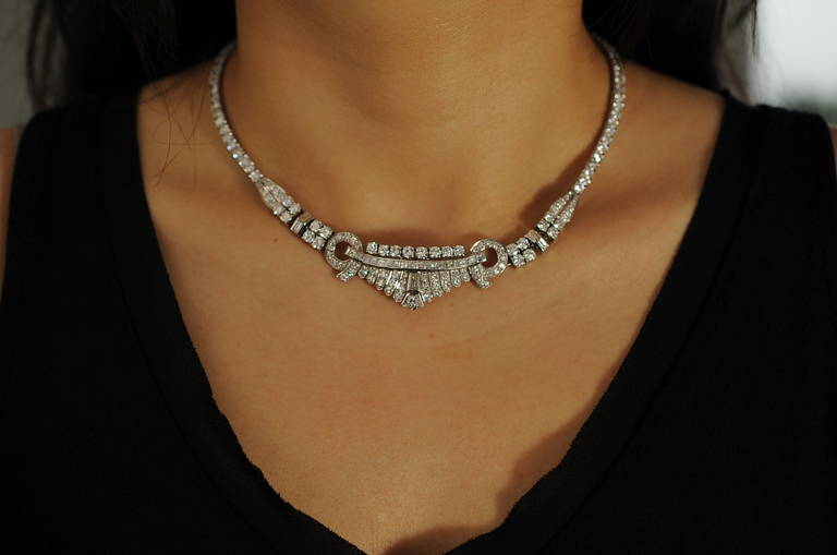 This is a phenomenal Lady's platinum and diamond necklace. Total weight 22.5 carats. Measures 16