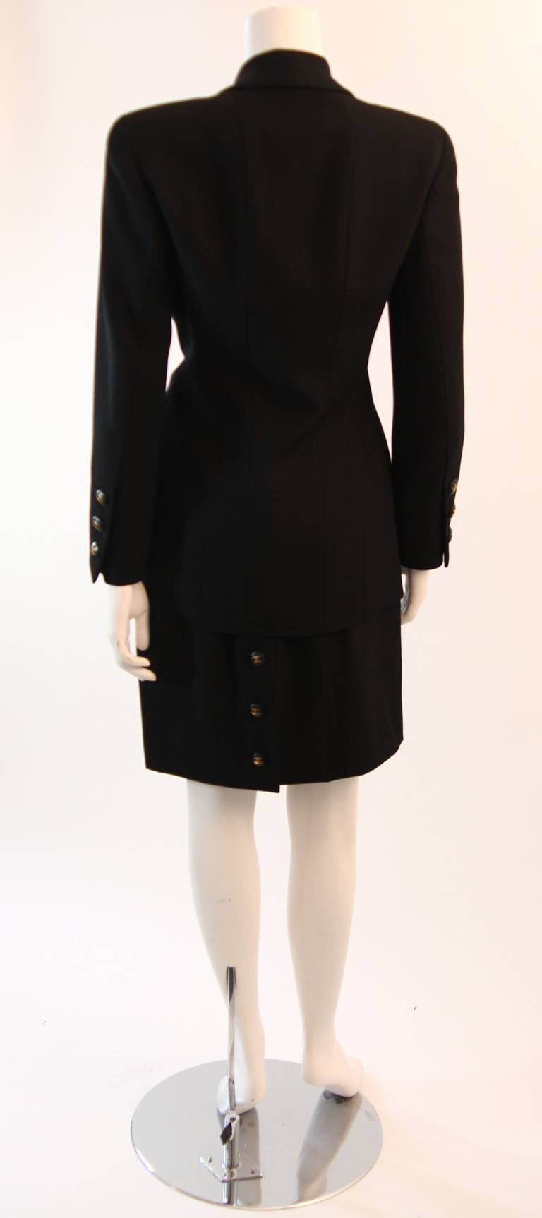 Marvelous Chanel Black Shawl Neck Skirt Suit Size 42 3