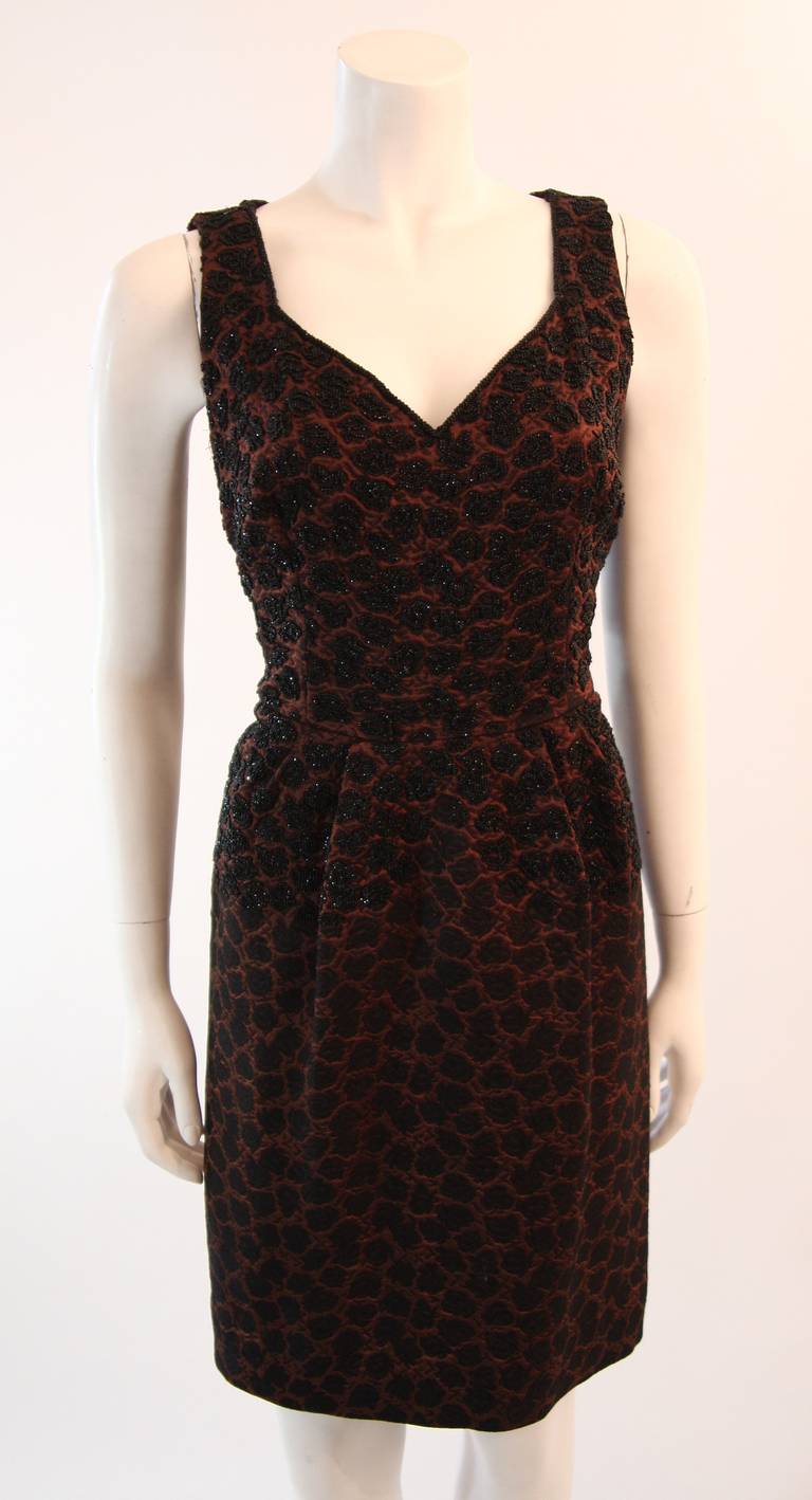 Stunning Mingolini Guggenheim Brown and Black Beaded Couture Dress Set In Excellent Condition For Sale In Los Angeles, CA