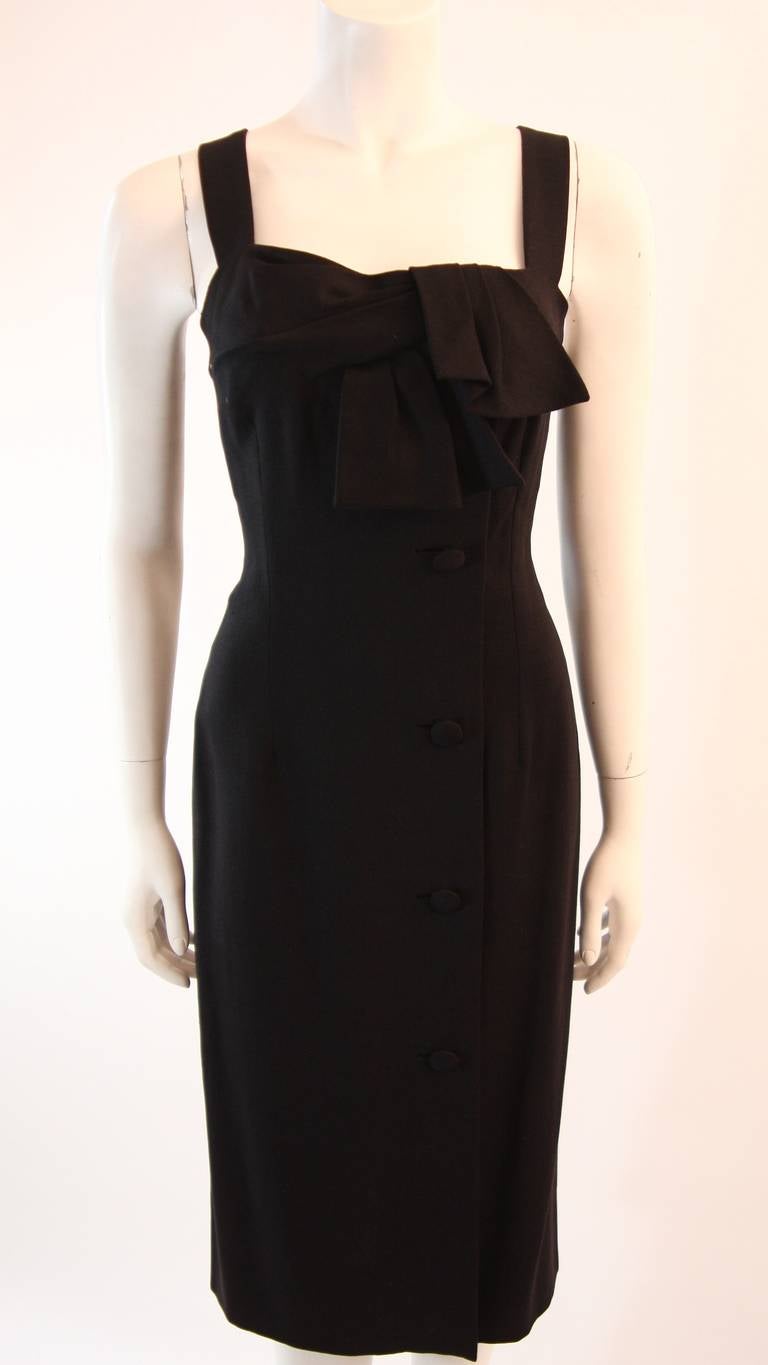 Women's Pierre Balmain 'Couture' Black Linen Dress with Bow Accent For Sale