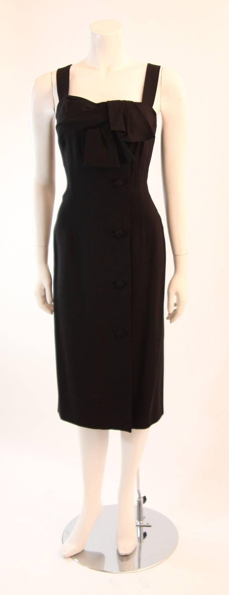  Pierre Balmain 'Couture' Black Linen Dress with Bow Accent In Excellent Condition For Sale In Los Angeles, CA