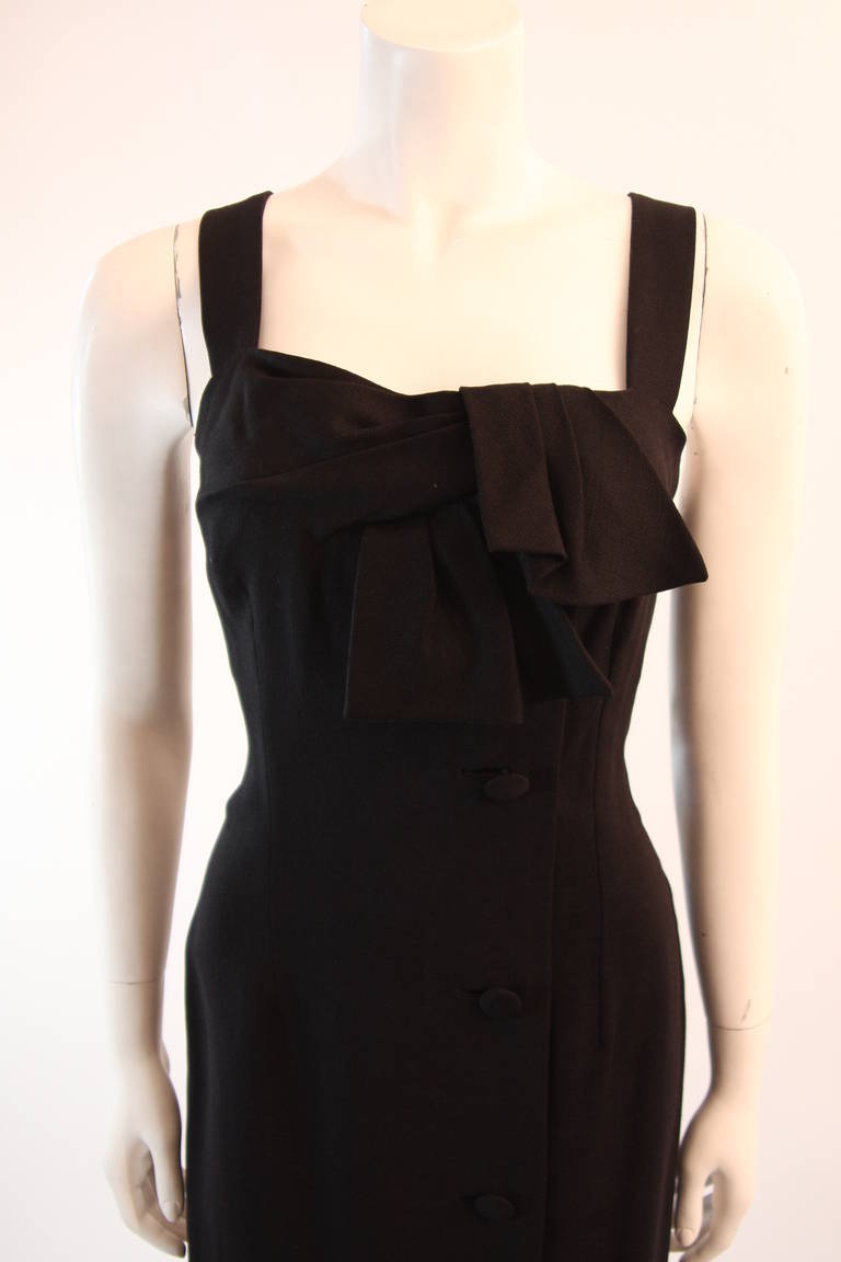  Pierre Balmain 'Couture' Black Linen Dress with Bow Accent For Sale 1