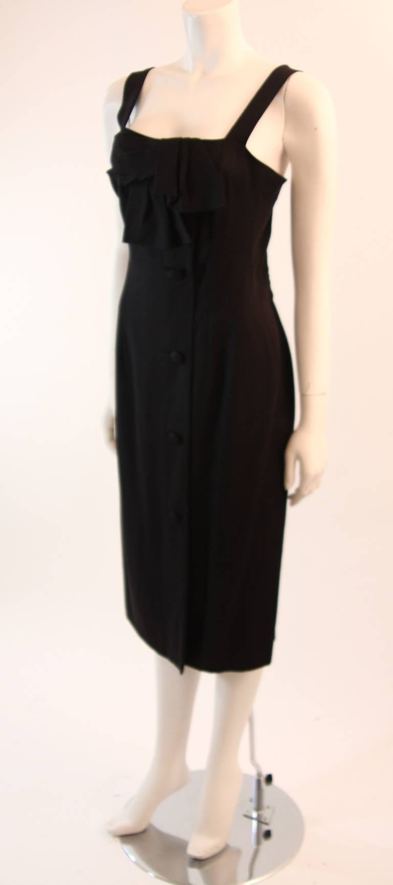  Pierre Balmain 'Couture' Black Linen Dress with Bow Accent For Sale 2