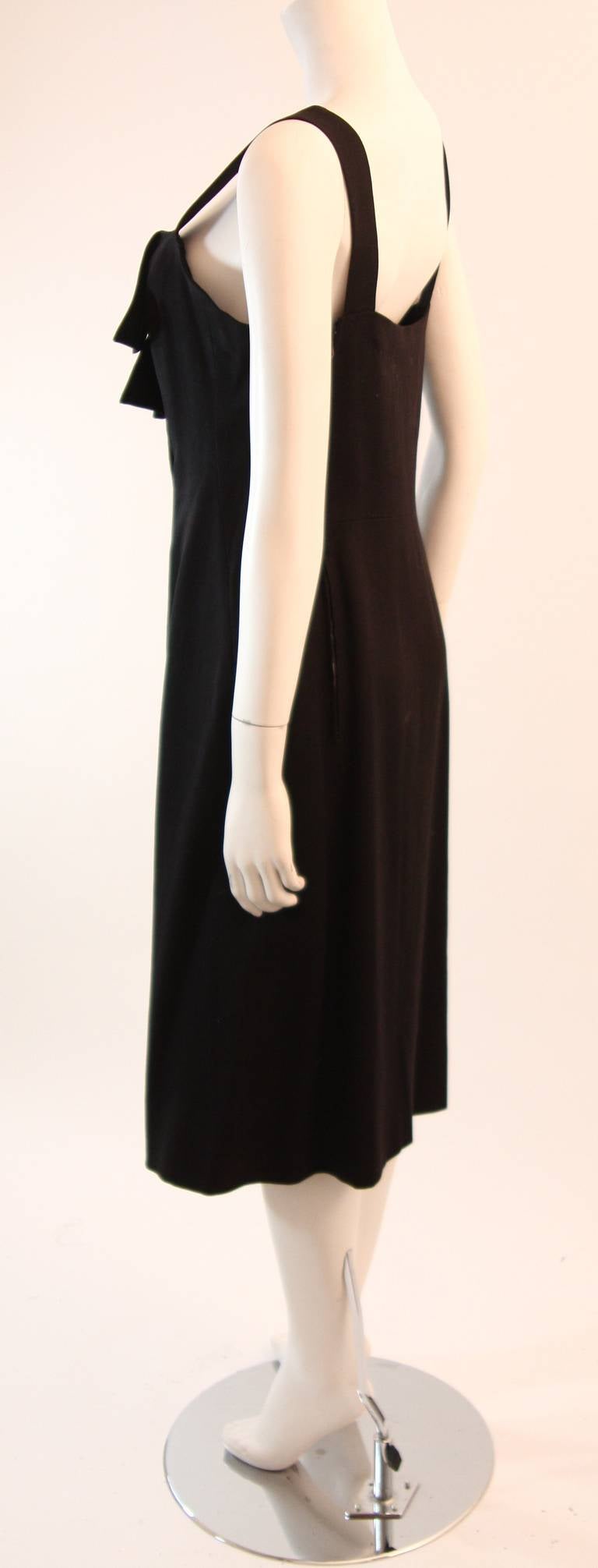  Pierre Balmain 'Couture' Black Linen Dress with Bow Accent For Sale 4