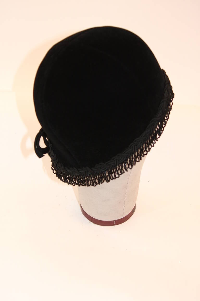 Christian Dior Black Velvet Black Beaded Fringe Cloche Hat 1