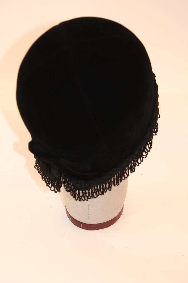 Christian Dior Black Velvet Black Beaded Fringe Cloche Hat 2