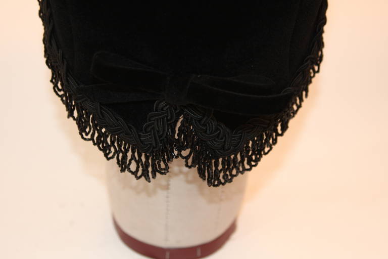 Christian Dior Black Velvet Black Beaded Fringe Cloche Hat 5