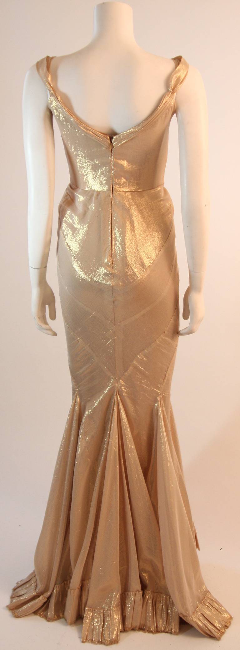 Gray ELIZABETH MASON COUTURE Gold Silk Lame Gown Made to Measure For Sale