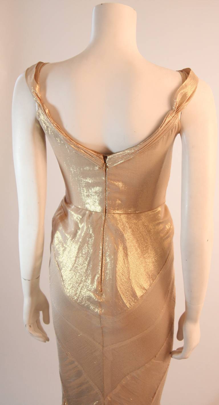 ELIZABETH MASON COUTURE Gold Silk Lame Gown Made to Measure In Excellent Condition For Sale In Los Angeles, CA