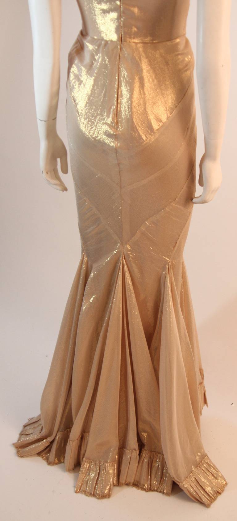 Women's ELIZABETH MASON COUTURE Gold Silk Lame Gown Made to Measure For Sale