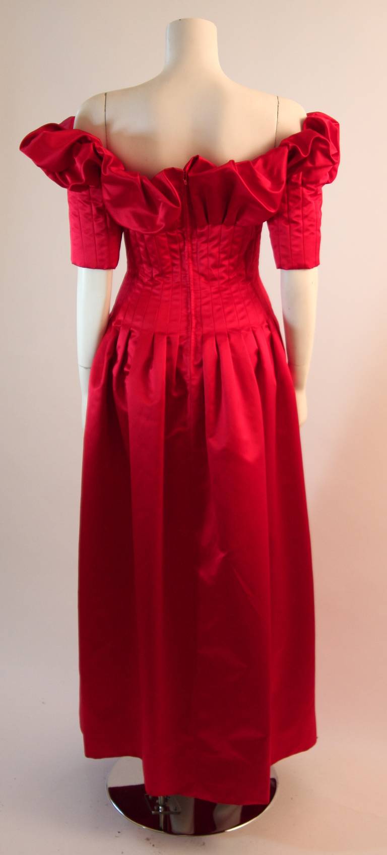 Women's Stunning Nolan Miller Cardinal Red Tufted Silk Gown For Sale