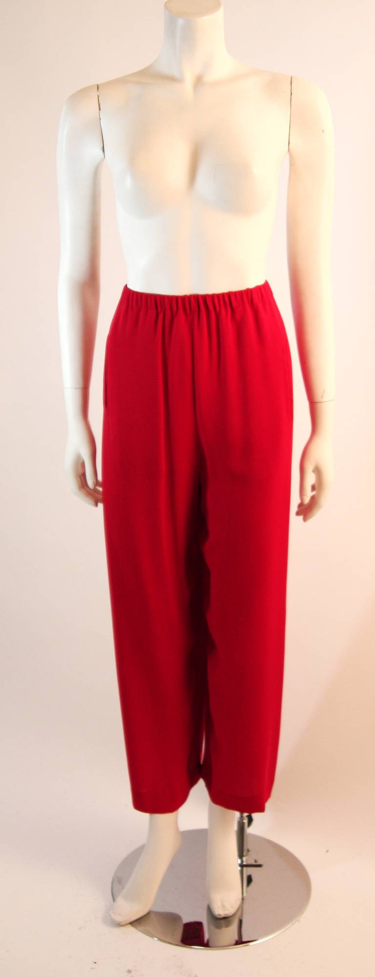 Oscar De La Renta Kaftan Inspired Red Silk Two Piece Pant Suit 2