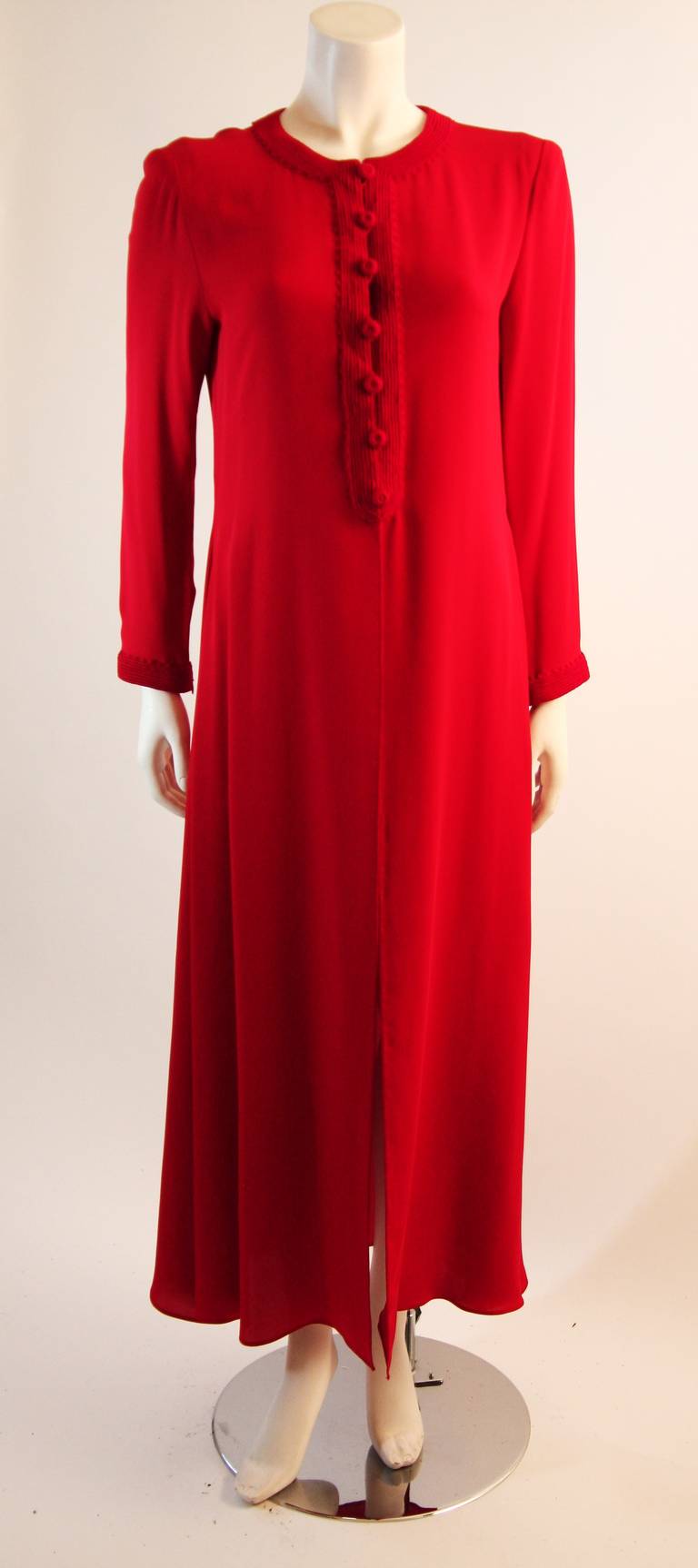 Oscar De La Renta Kaftan Inspired Red Silk Two Piece Pant Suit 1