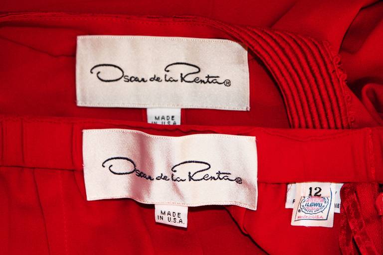 Oscar De La Renta Kaftan Inspired Red Silk Two Piece Pant Suit 3