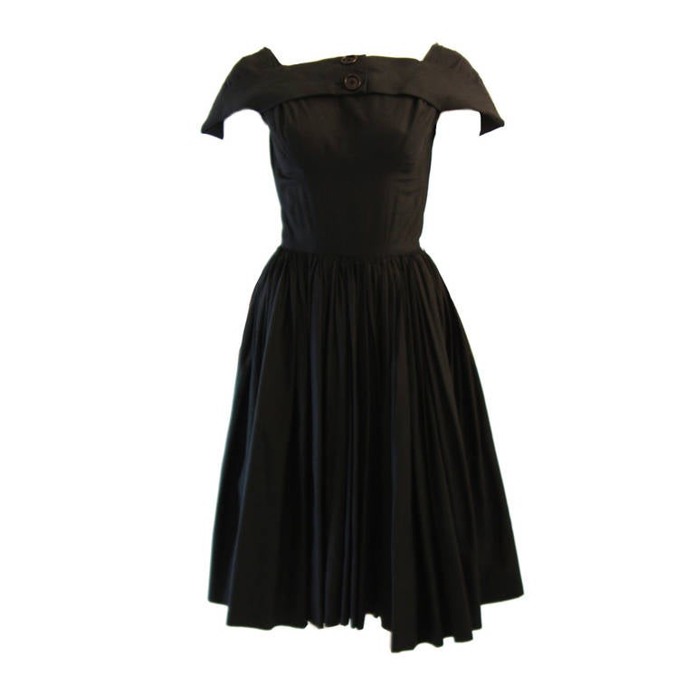 Lovely 1950's Galanos Black Boat Neck Dress For Sale