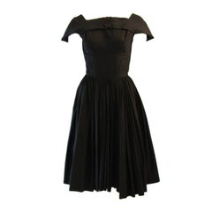 Vintage Lovely 1950's Galanos Black Boat Neck Dress