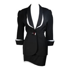 Thierry Mugler Black & White Skirt Suit w.Three Dimensional Lapel & Cuff detail