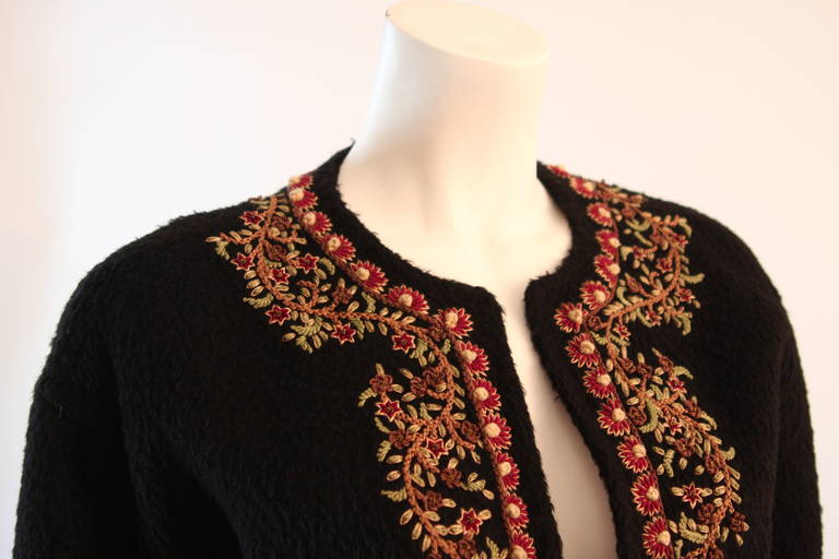 Women's Oscar De La Renta Alpaca Wool Blend Embroidered Sweater Size 10