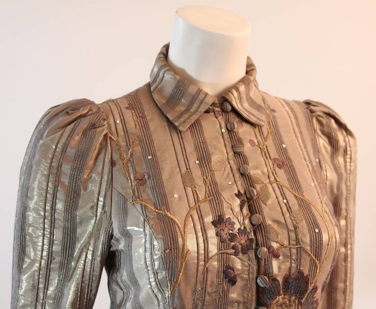 Brown Caroline Charles London Metallic Embroidered rhinestone Dress Size 8
