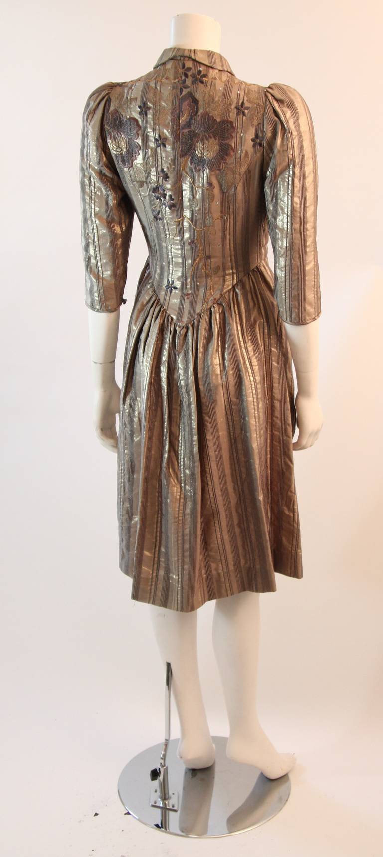 Caroline Charles London Metallic Embroidered rhinestone Dress Size 8 1