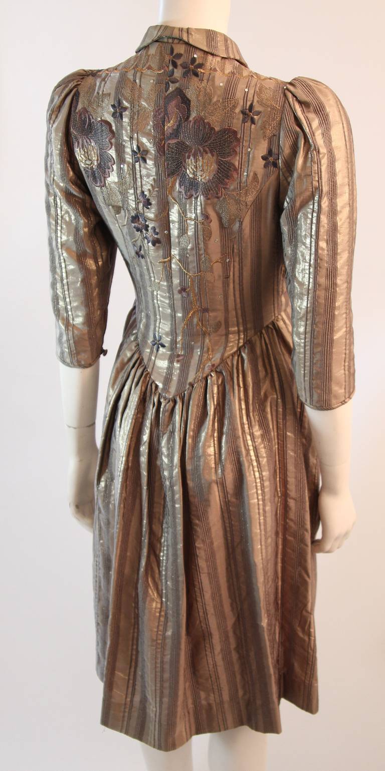 Caroline Charles London Metallic Embroidered rhinestone Dress Size 8 2