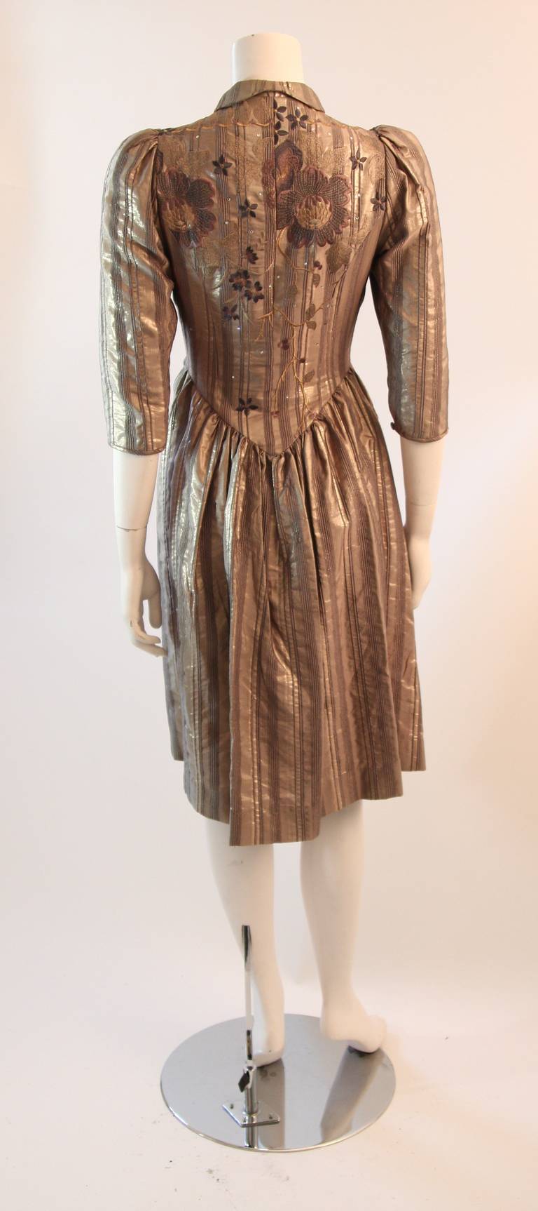 Caroline Charles London Metallic Embroidered rhinestone Dress Size 8 3