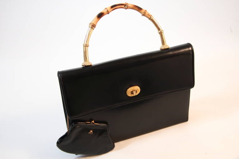 Stunning Koret Bamboo Handle and Gold Hardware Calfskin Purse