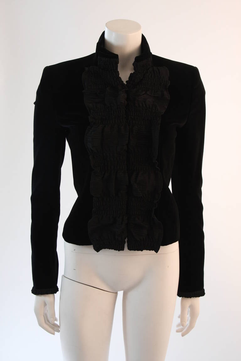 Yves Saint Laurent Black Velvet Jacket with Ruched Neckline