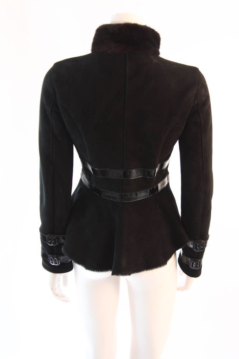 Valentino Shearling with Mink Collar Patent Strap detail Suede Jacket Size 4 3