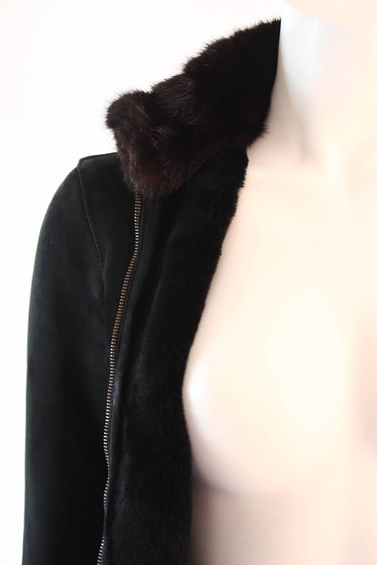 Valentino Shearling with Mink Collar Patent Strap detail Suede Jacket Size 4 5