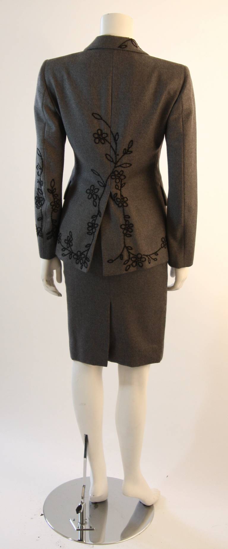 Black Moschino Cheap and Chic Wool Skirt Suit with Lady Bug Floral Motif  Size 4 For Sale