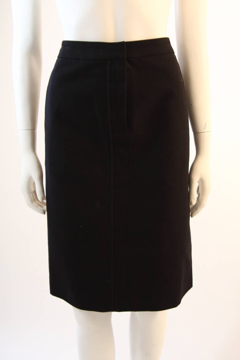 Yves Saint Laurent A-Line Black Denim Twill Skirt Size 42 In Excellent Condition In Los Angeles, CA