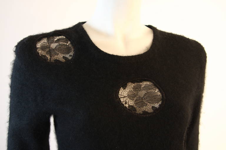 Krizia Maglia Angora Sweater with Lace Inset and Metallic Skirt For Sale 1