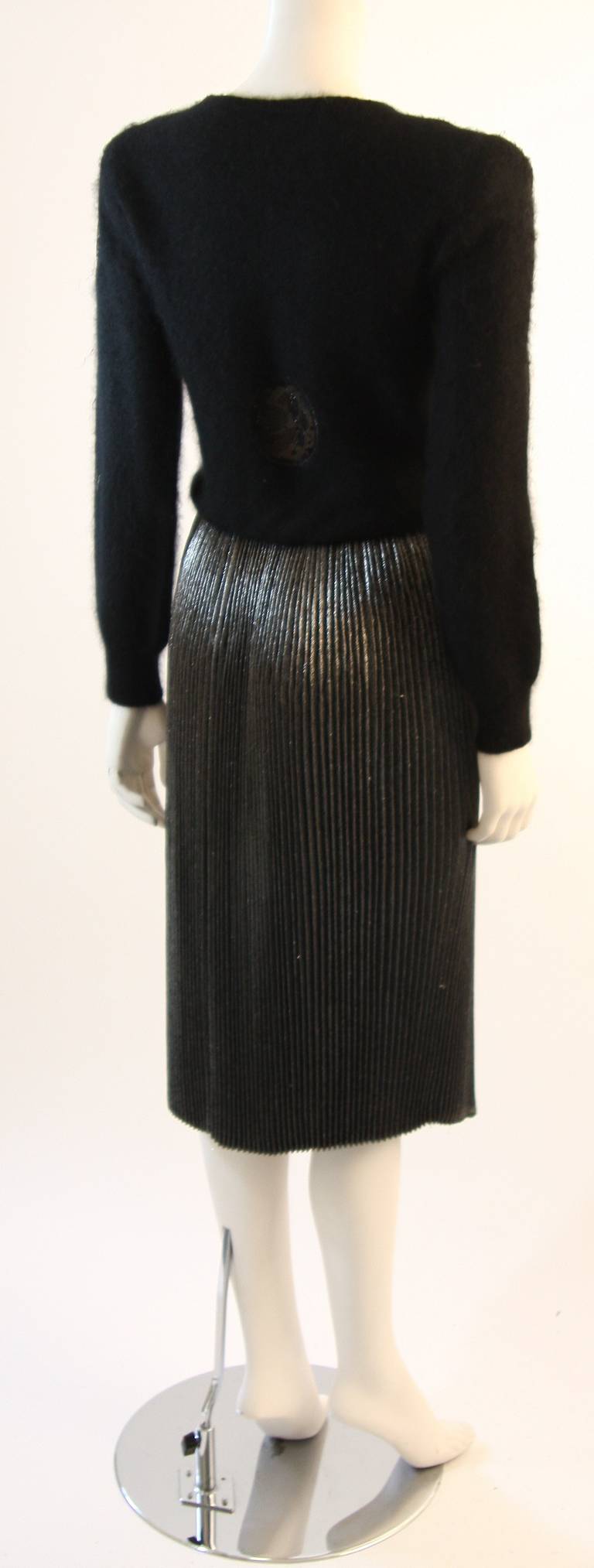 Black Krizia Maglia Angora Sweater with Lace Inset and Metallic Skirt For Sale