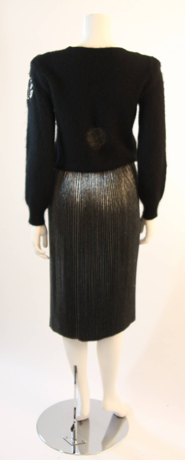 Krizia Maglia Angora Sweater with Lace Inset and Metallic Skirt In Excellent Condition For Sale In Los Angeles, CA