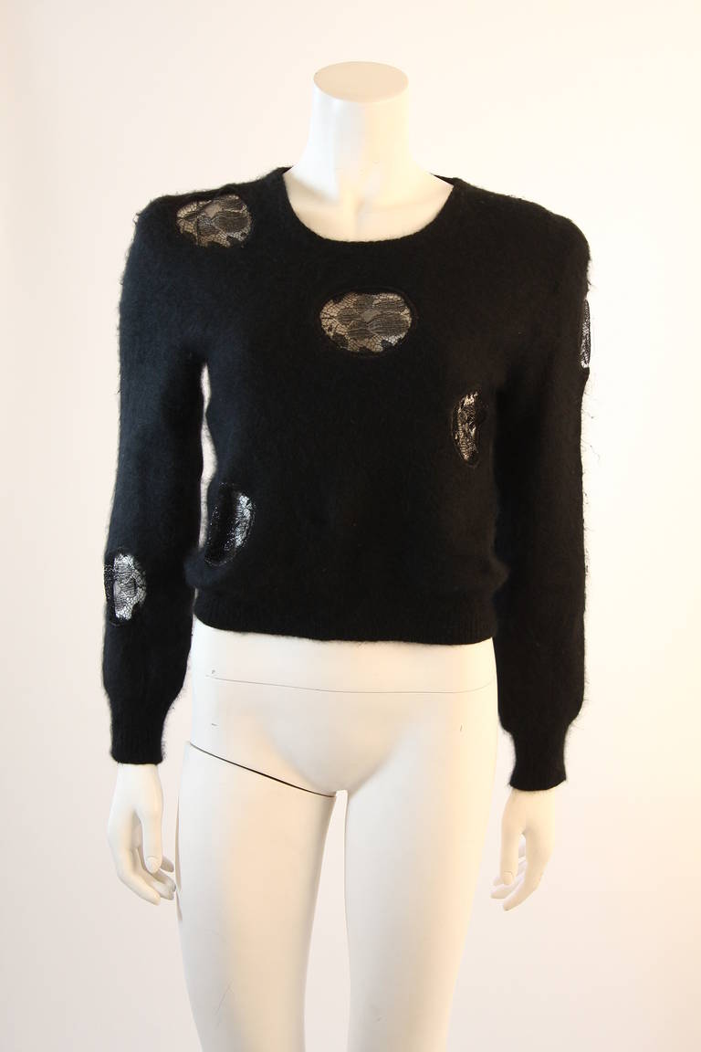 Women's Krizia Maglia Angora Sweater with Lace Inset and Metallic Skirt For Sale