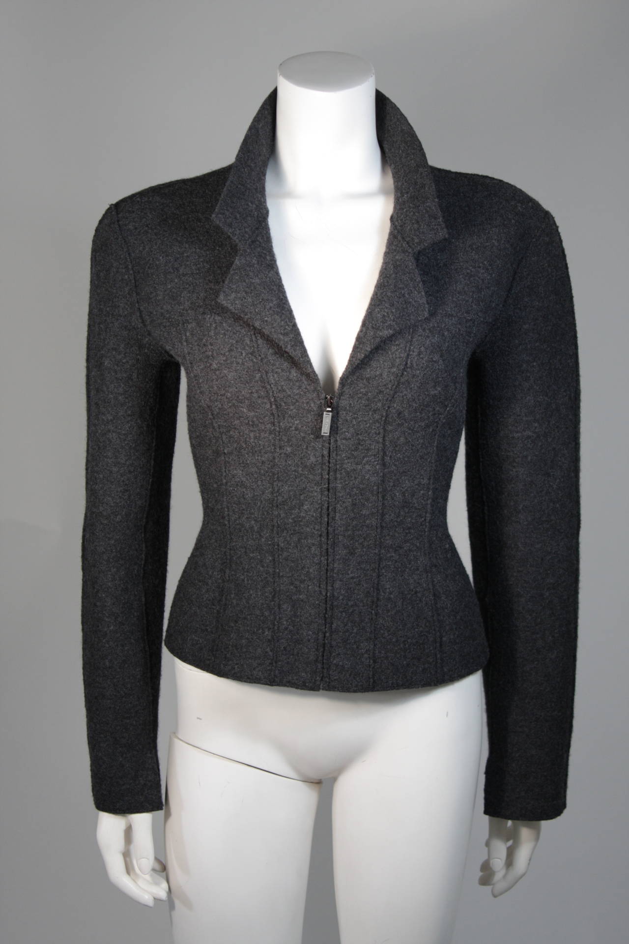 Chanel Grey Boiled Wool Zipper Front Jacket Size 38