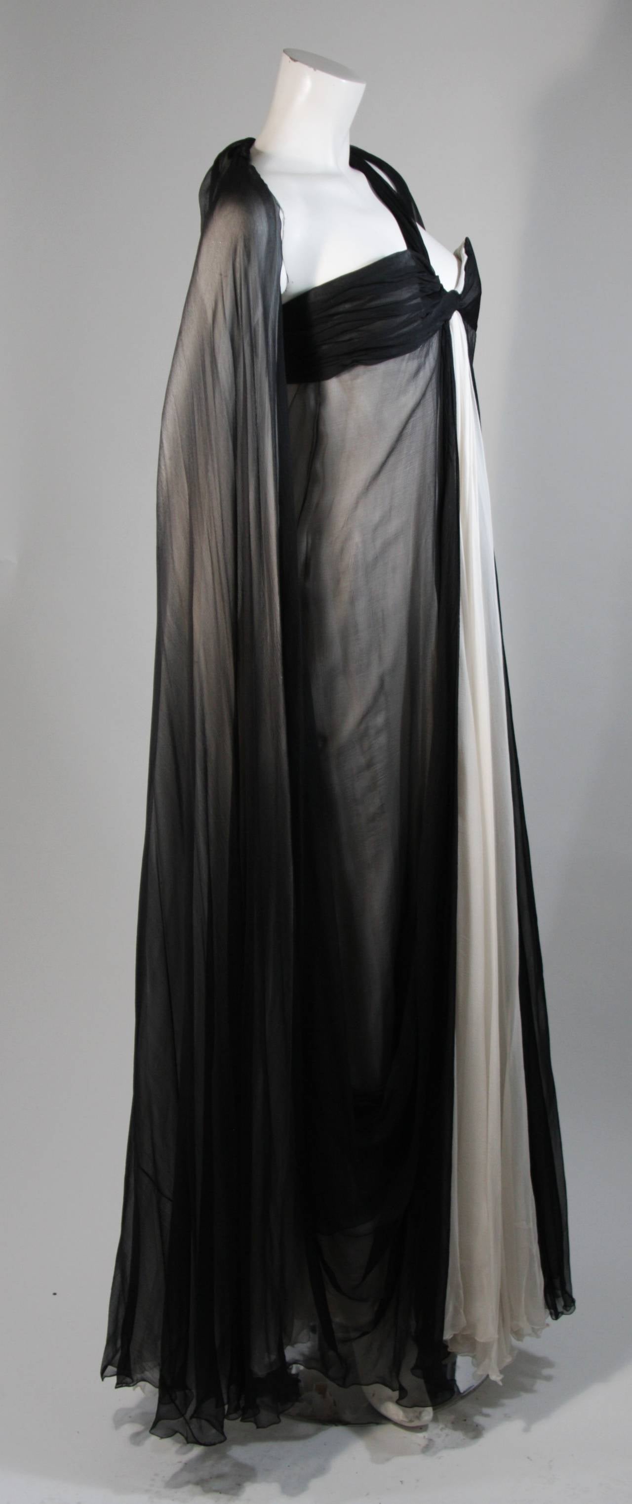 Jacqueline De Ribes Black and Ivory Silk Chiffon Gown Size For Sale 1