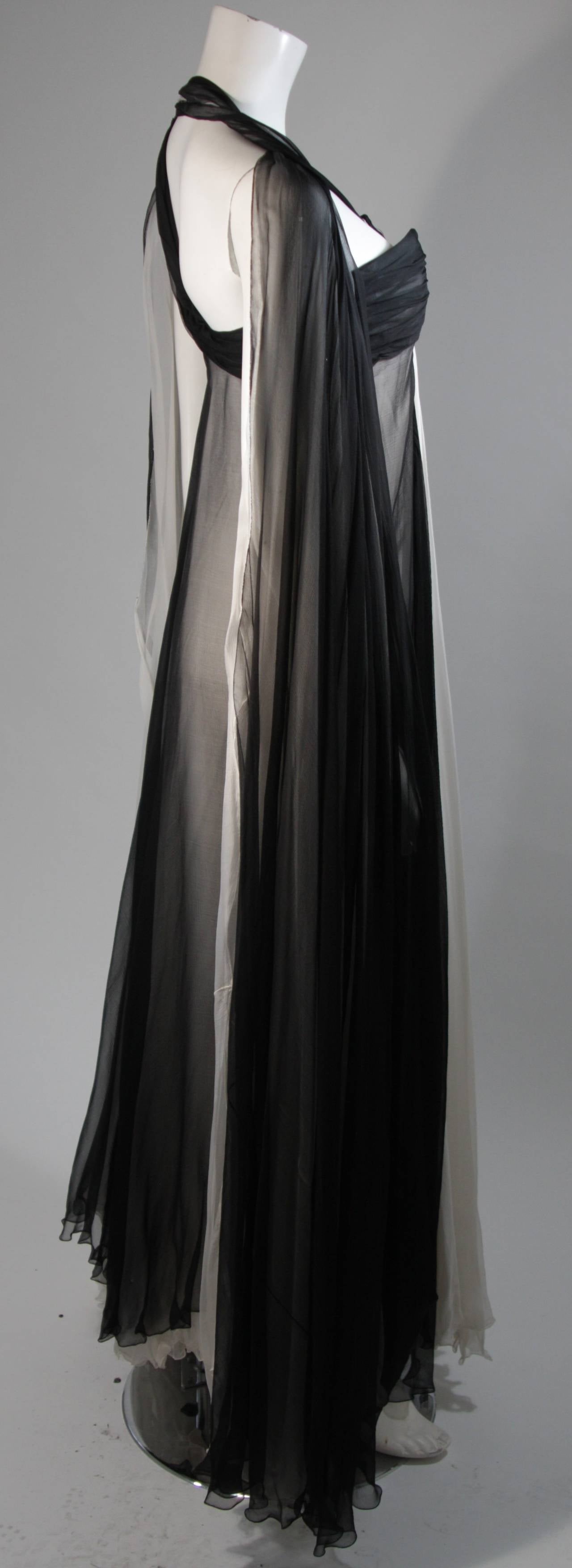 Jacqueline De Ribes Black and Ivory Silk Chiffon Gown Size For Sale 2
