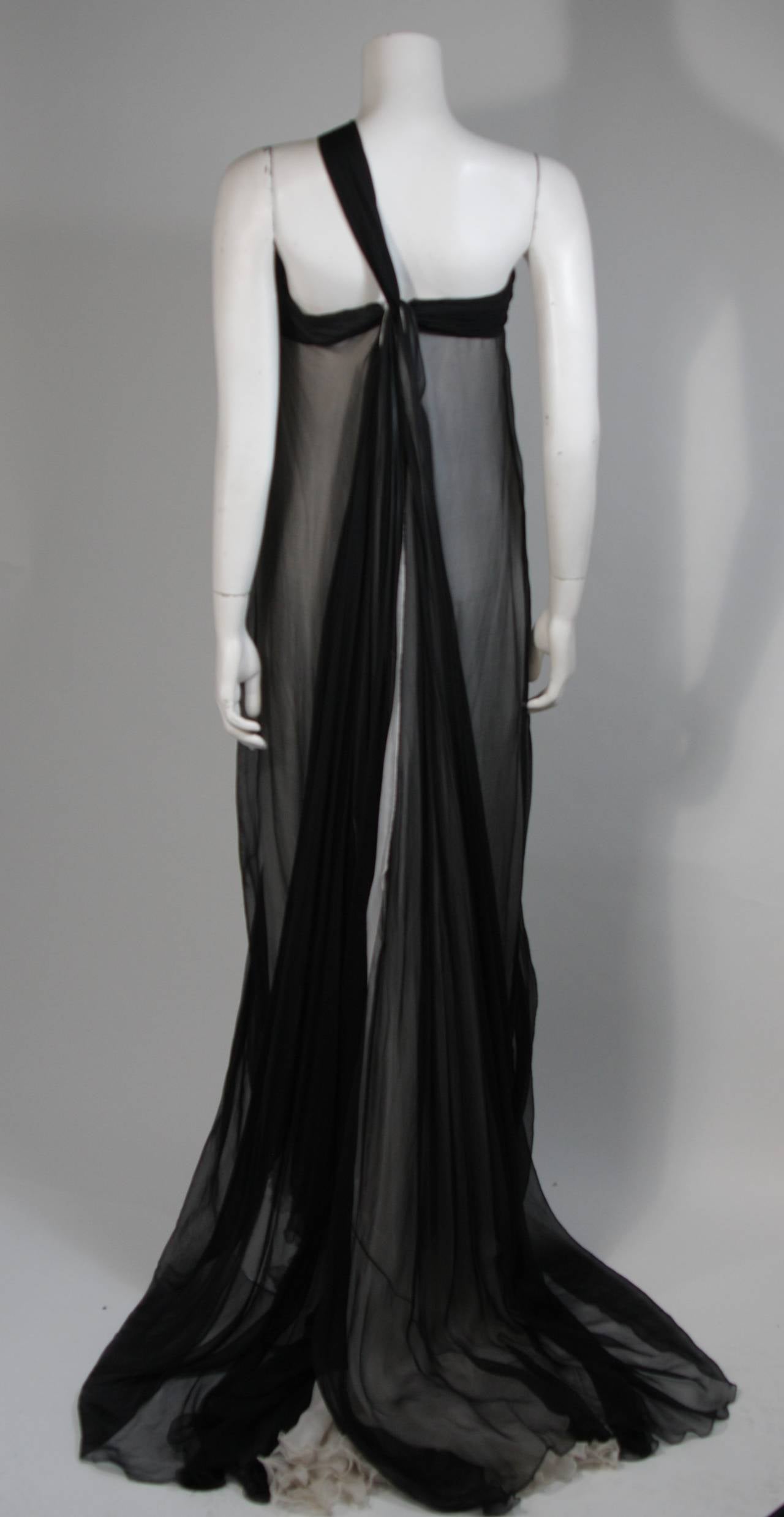 Jacqueline De Ribes Black and Ivory Silk Chiffon Gown Size For Sale 4