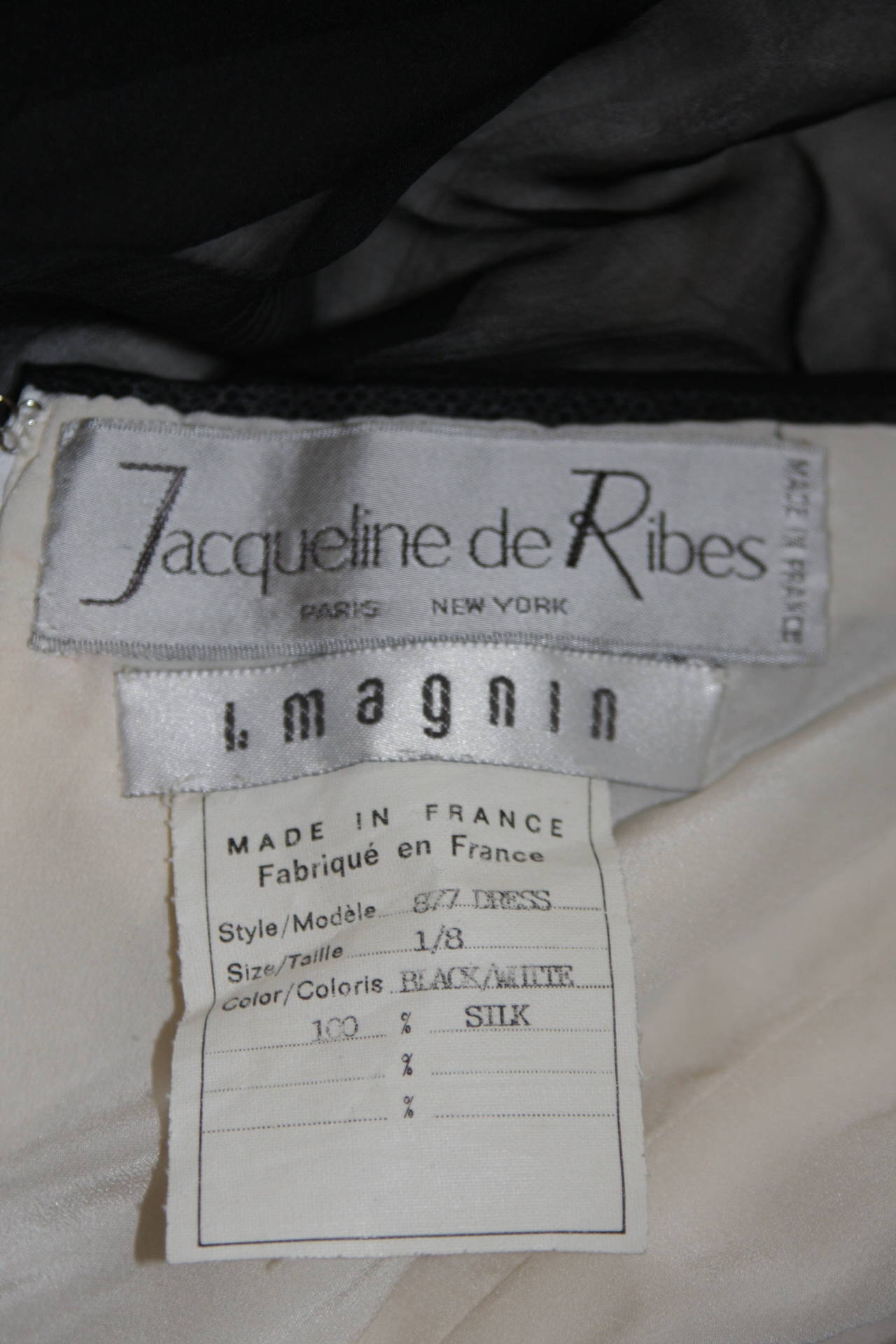 Jacqueline de Ribes Robe en mousseline de soie noire et ivoire, taille en vente 5