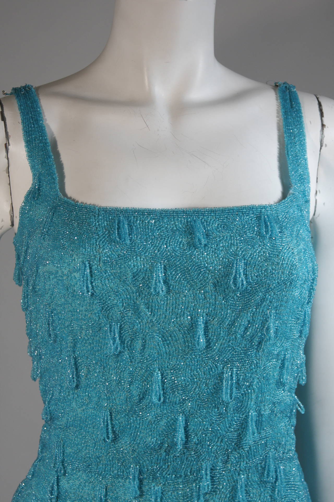 1960's Heavily Beaded Aqua Cocktail Dress Size Medium For Sale at ...